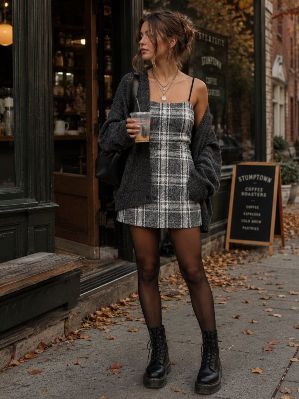 Urban Outfitters Gray Plaid Bouclé Mini Dress XS 90s Y2K Textured Cami Slip Twee